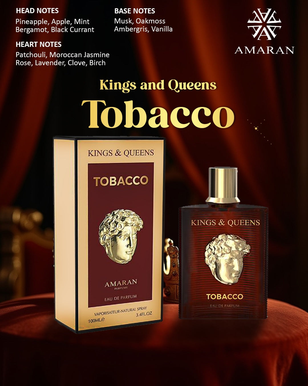 AMARAN KINGS & QUEENS TOBACCO EDP SPRAY UNISEX 3,4oz/100ML