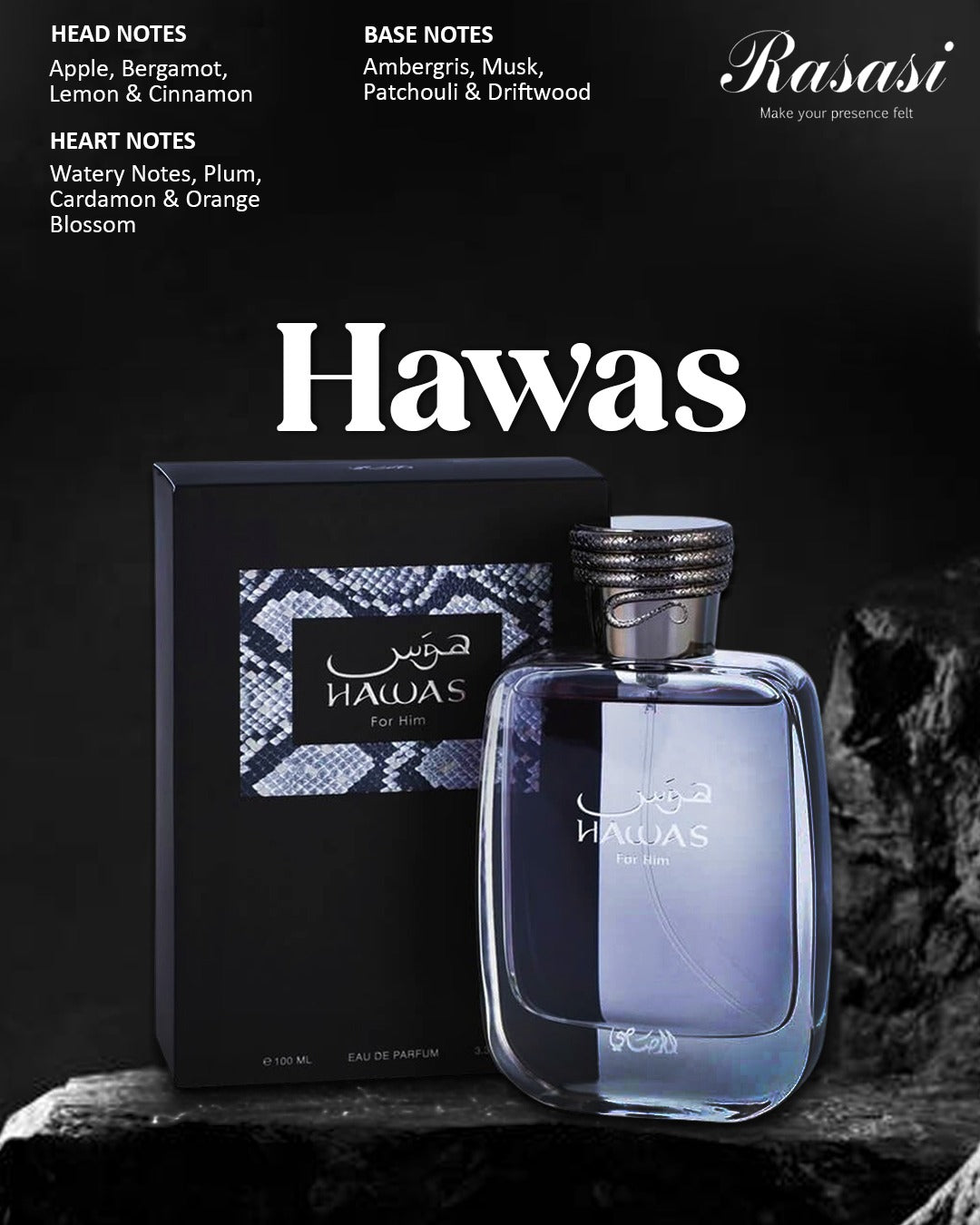 RASASI HAWAS 3.4 OZ/ 100ML EDP FOR MEN