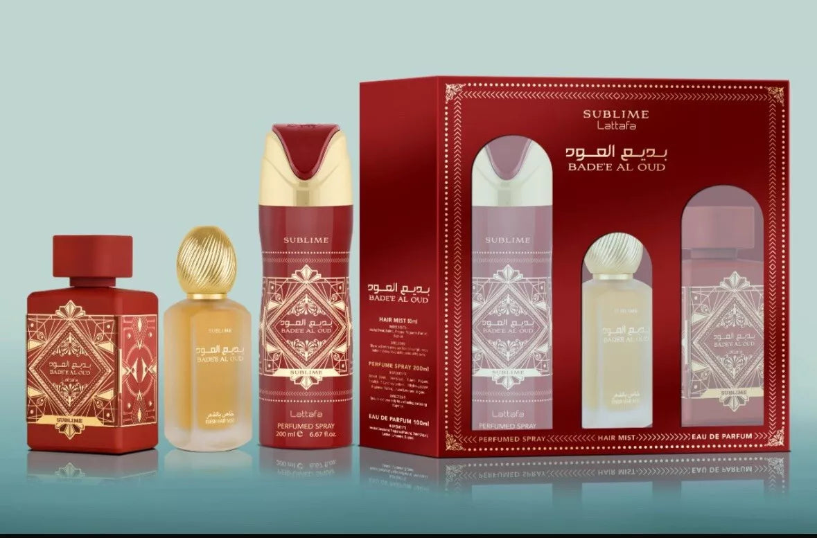 LATTAFA BADEE SUBLIME 3PC GIFT SET with 3.5 fl oz EDP + 6.8 fl oz DEO + 50ML HAIRMIST